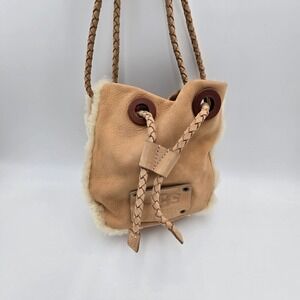 UGG Australia Bucket Bag Sheepskin Shearling Tan Leather Drawstring‎